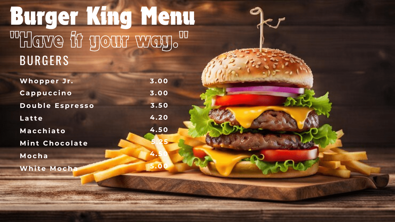 Burger king menu Have it your way.